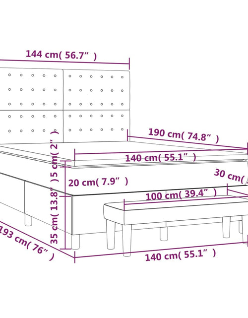 Загрузите изображение в средство просмотра галереи, Pat box spring cu saltea, gri deschis, 140x190 cm, catifea
