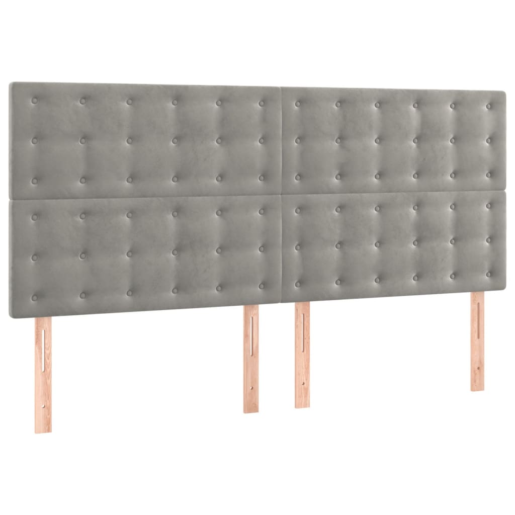 Pat box spring cu saltea, gri deschis, 160x200 cm, catifea