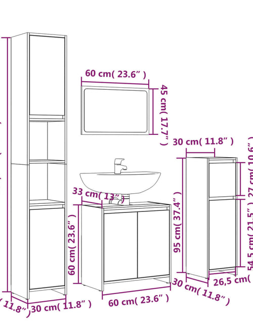 Загрузите изображение в средство просмотра галереи, Set mobilier de baie, 4 piese, stejar maro, lemn prelucrat
