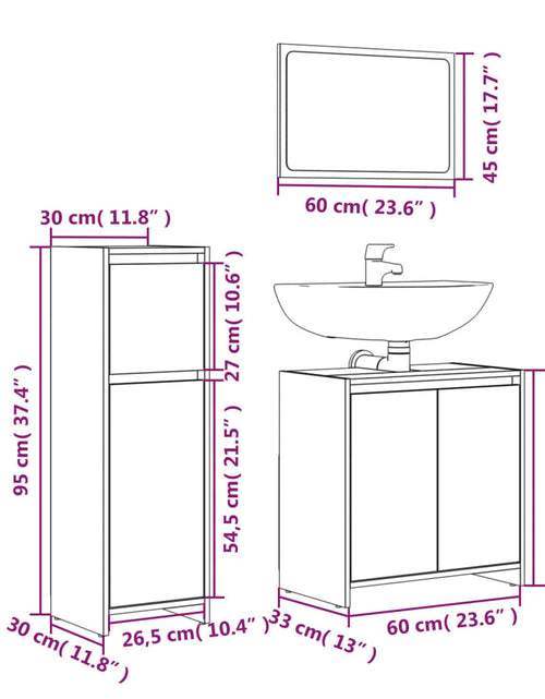 Загрузите изображение в средство просмотра галереи, Set mobilier de baie, 3 piese, gri sonoma, lemn prelucrat
