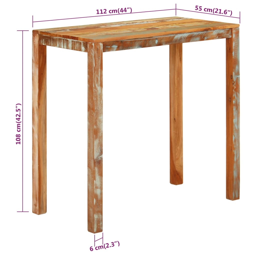 Masă de bar, 112x55x108 cm, lemn masiv reciclat