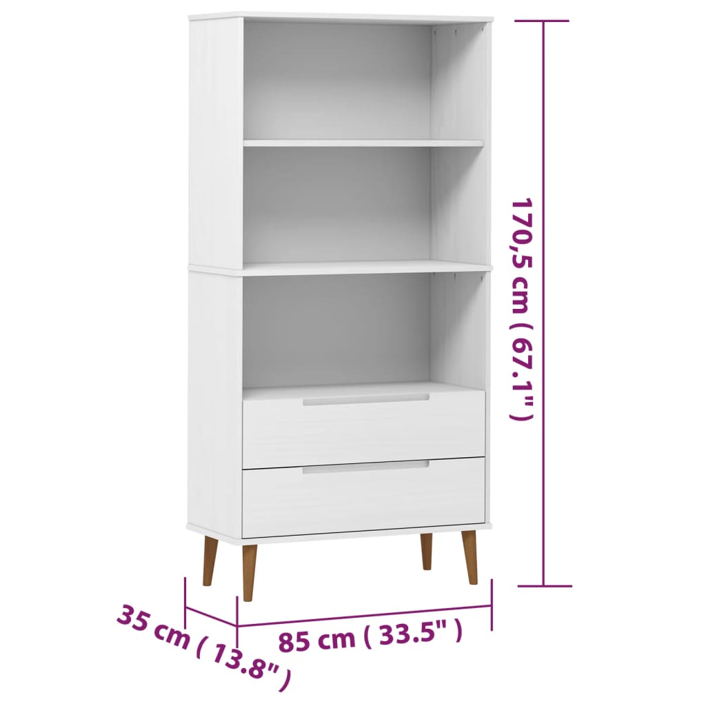 Bibliotecă „MOLDE” alb, 85x35x170,5 cm, lemn masiv de pin