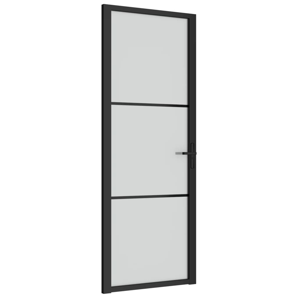 Ușă de interior, 76x201,5 cm, sticlă neagră mată și aluminiu