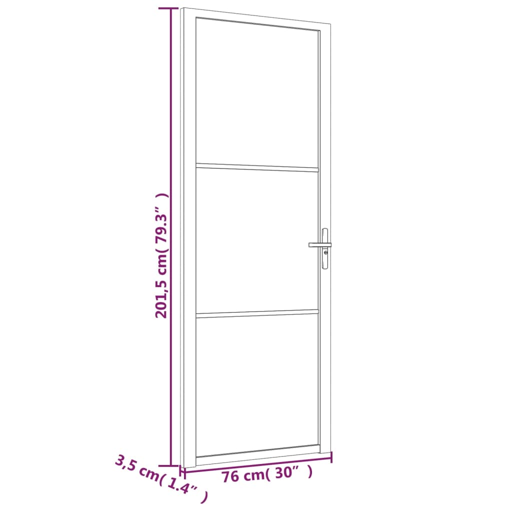 Ușă de interior, 76x201,5 cm, alb, sticlă ESG și aluminiu