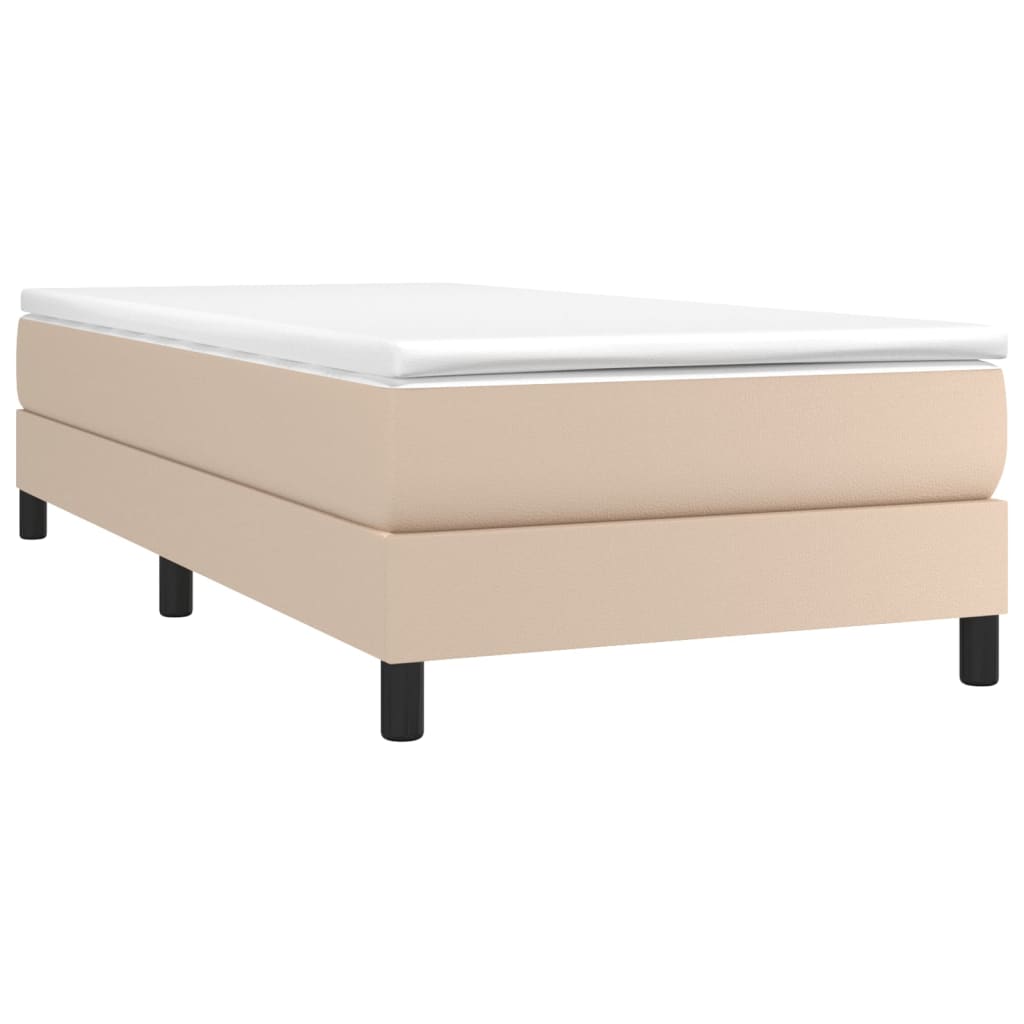 Pat box spring cu saltea, cappuccino, 100x200cm piele ecologică