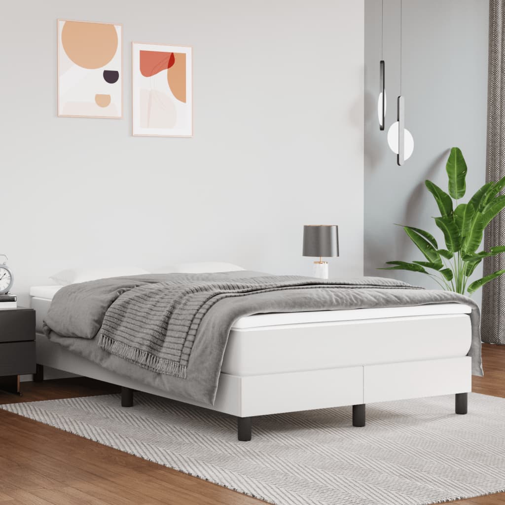 Pat box spring cu saltea, alb, 120x200 cm, piele ecologică