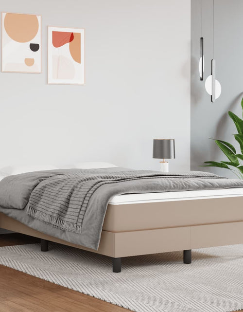 Загрузите изображение в средство просмотра галереи, Pat box spring cu saltea, cappuccino, 120x200cm piele ecologică
