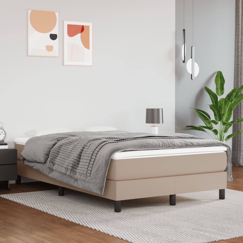 Pat box spring cu saltea, cappuccino, 120x200cm piele ecologică