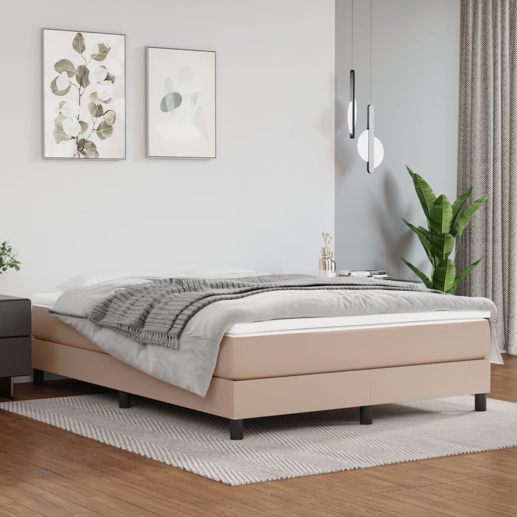 Pat box spring cu saltea, cappuccino, 140x200cm piele ecologică