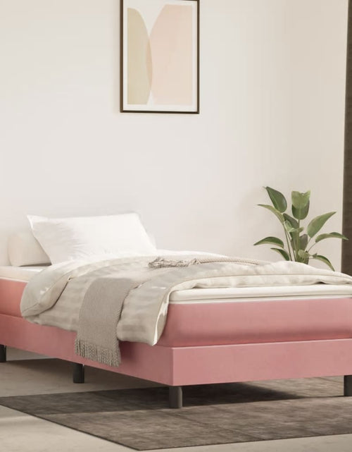 Загрузите изображение в средство просмотра галереи, Pat box spring cu saltea, roz, 80x200 cm, catifea
