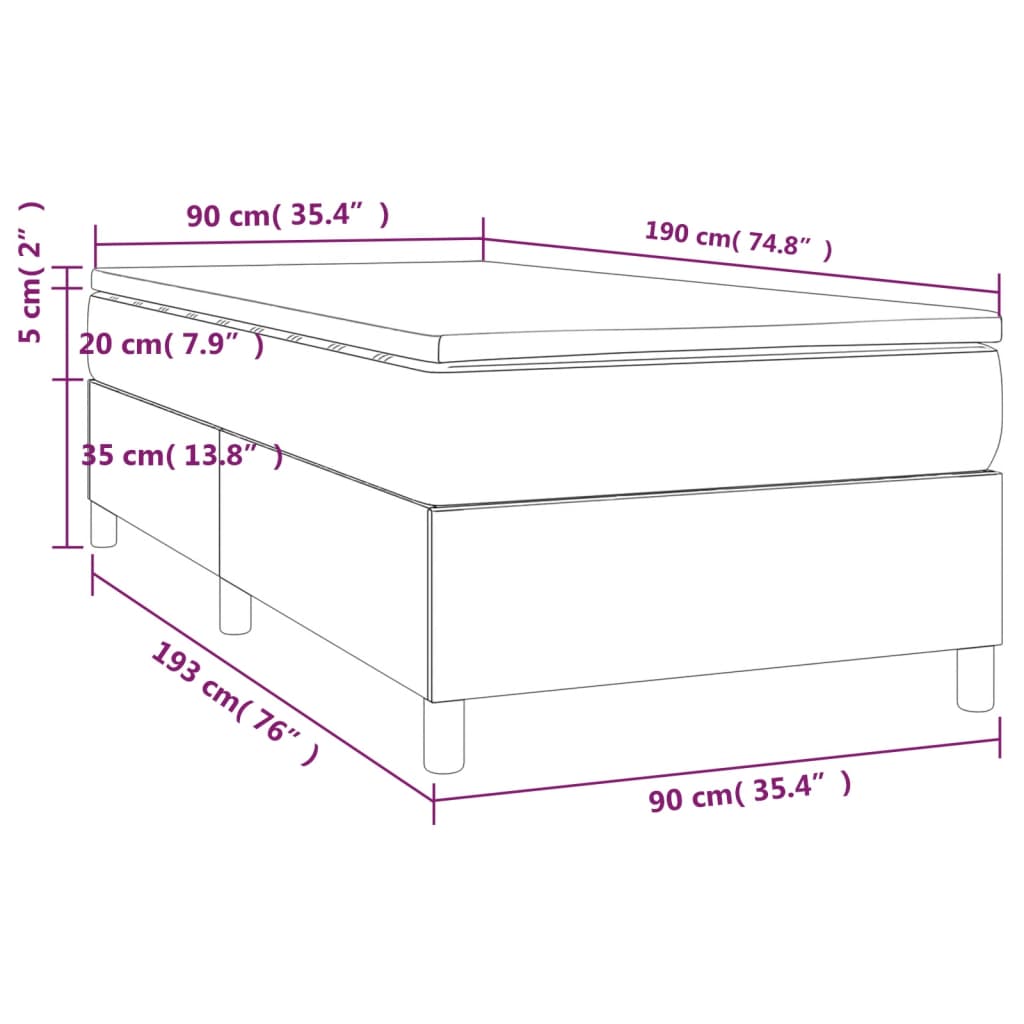 Pat box spring cu saltea, albastru, 90x190 cm, textil