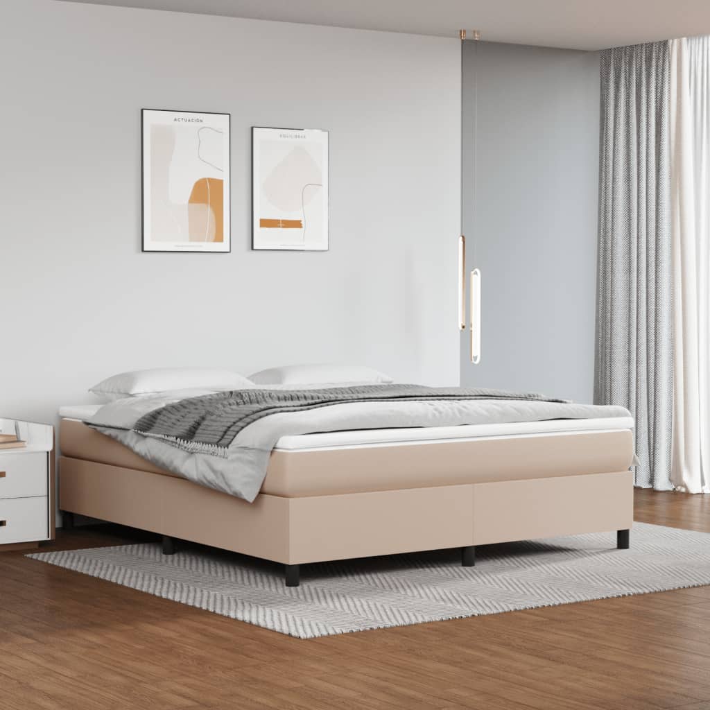 Pat box spring cu saltea, cappuccino, 160x200cm piele ecologică