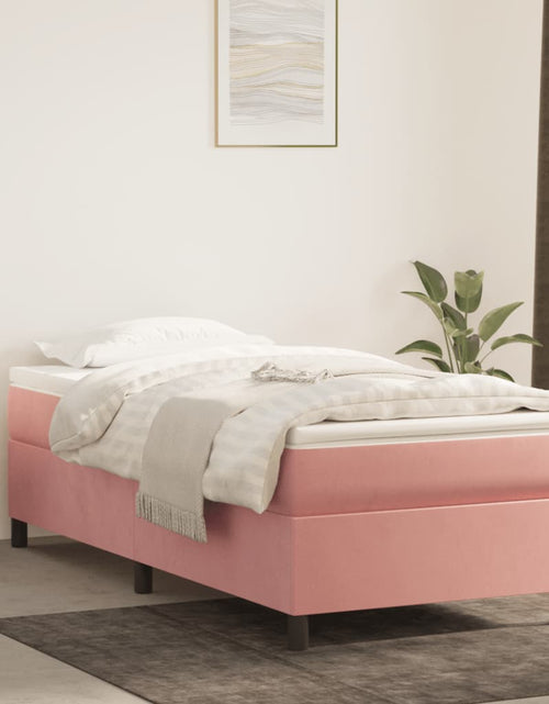 Загрузите изображение в средство просмотра галереи, Pat box spring cu saltea, roz, 80x200 cm, catifea
