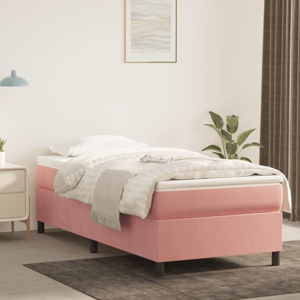 Pat box spring cu saltea, roz, 80x200 cm, catifea