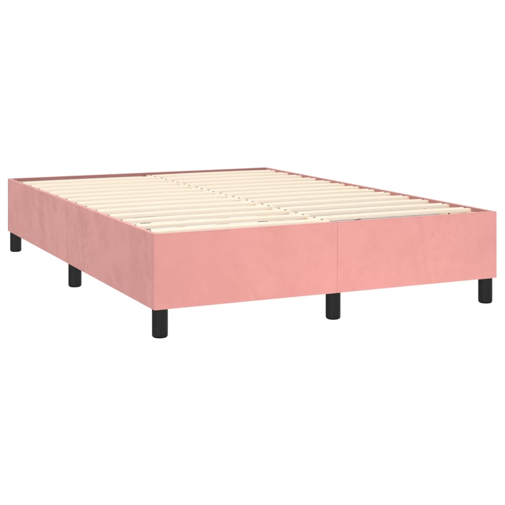 Pat box spring cu saltea, roz, 140x200 cm, catifea