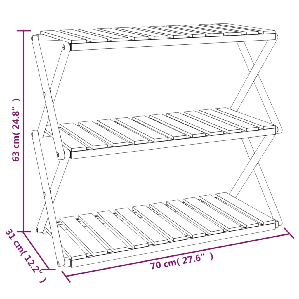 Raft pliabil cu 3 niveluri, maro, 70x31x63 cm lemn masiv acacia