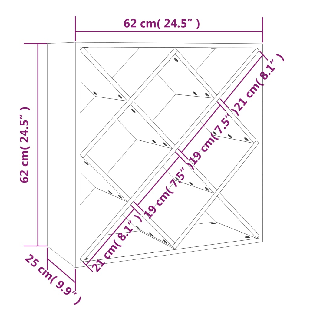 Dulap de vinuri, alb, 62x25x62 cm, lemn masiv de pin