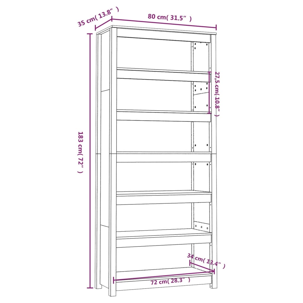 Bibliotecă, 80x35x183 cm, lemn masiv de pin