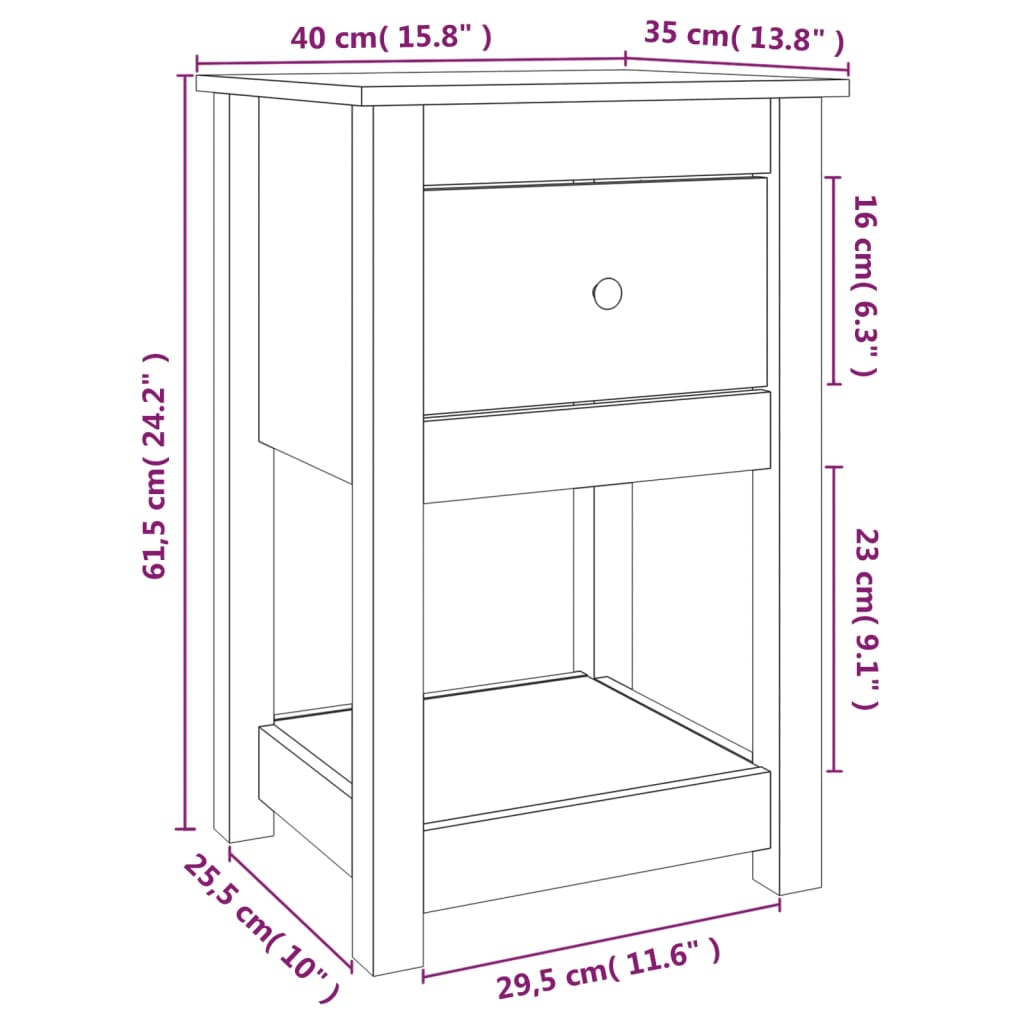 Noptiere, 2 buc., alb, 40x35x61,5 cm, lemn masiv de pin