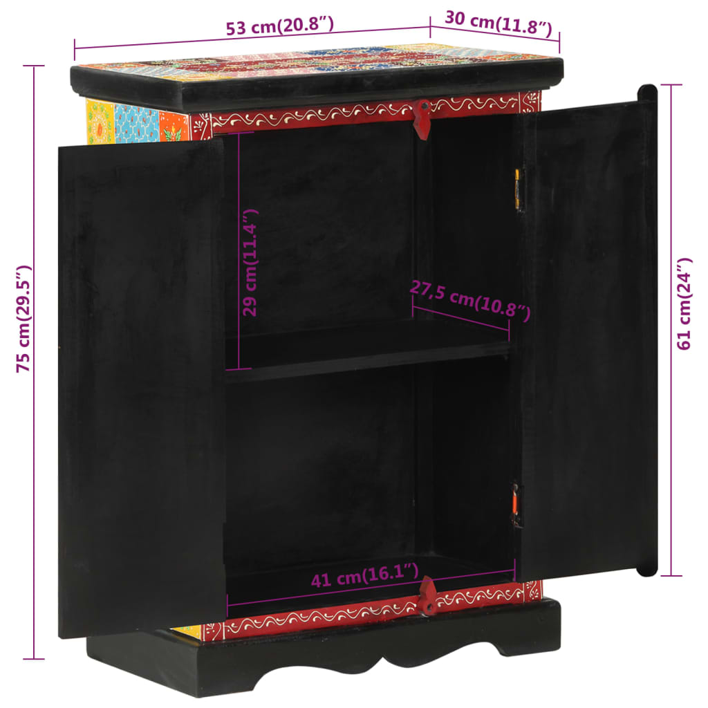 Dulap pictată manual cu uși 53x30x75 cm, lemn masiv de mango