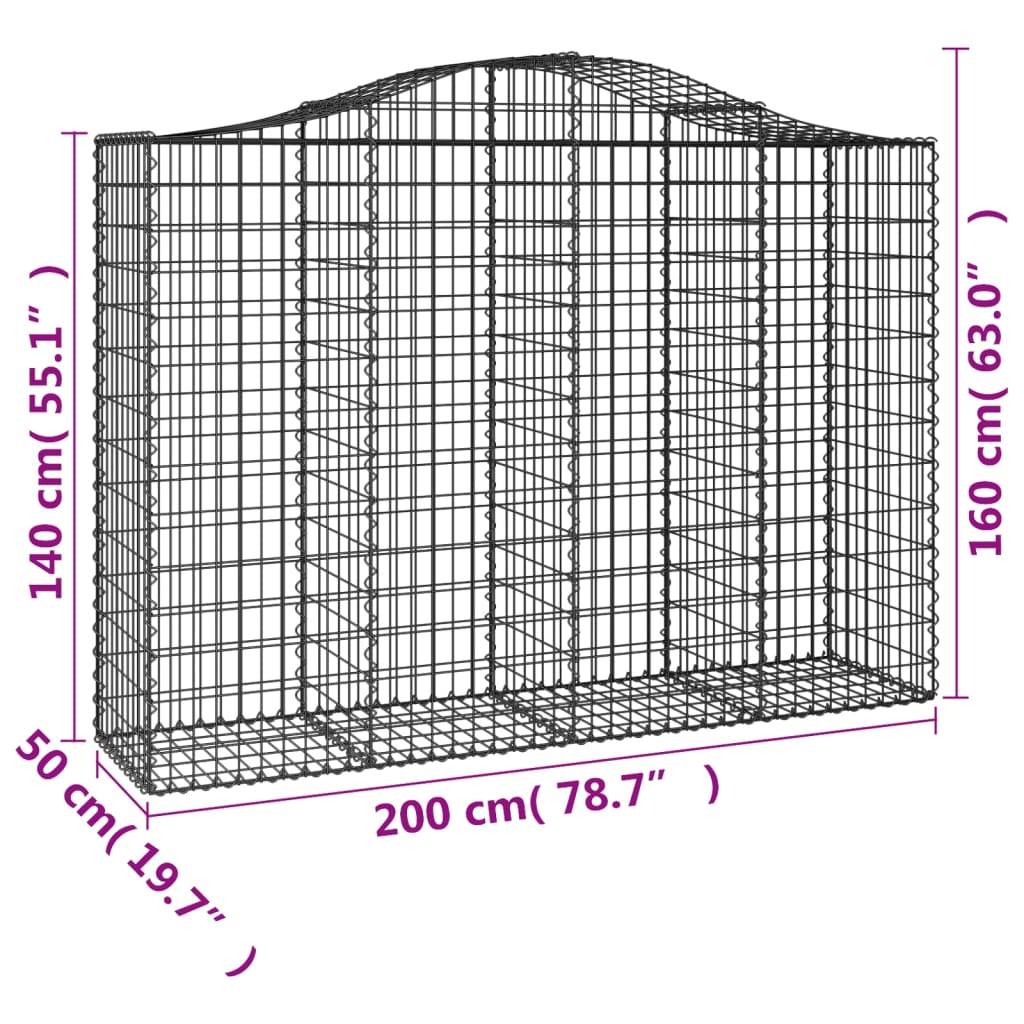 Coșuri gabion arcuite 30 buc, 200x50x140/160cm, fier galvanizat