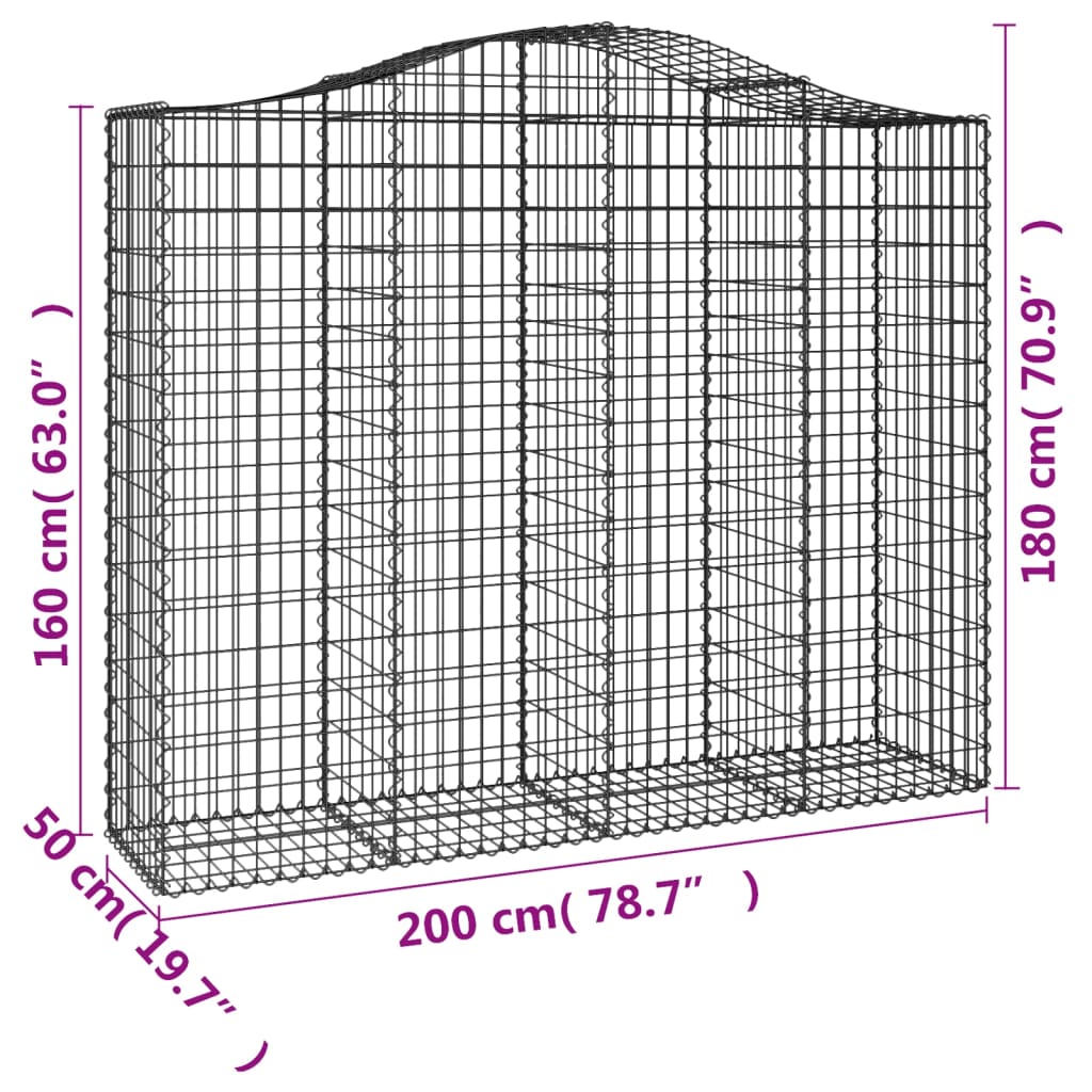 Coșuri gabion arcuite 20 buc, 200x50x160/180cm, fier galvanizat