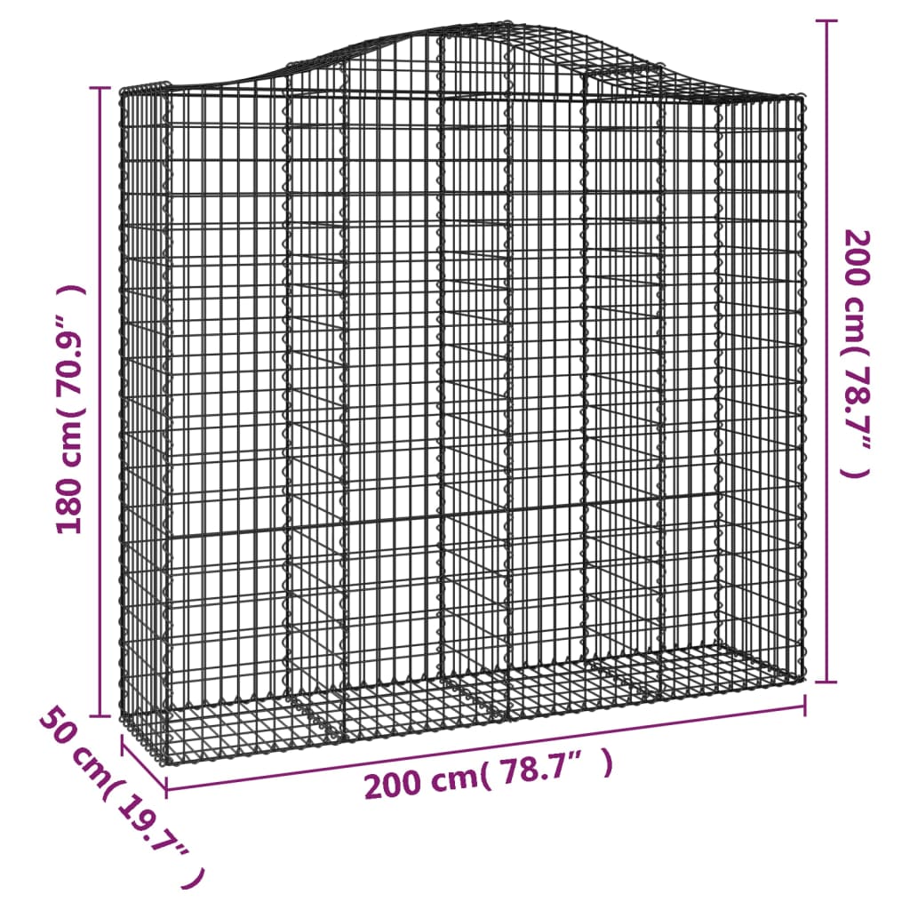 Coșuri gabion arcuite 25 buc, 200x50x180/200cm, fier galvanizat