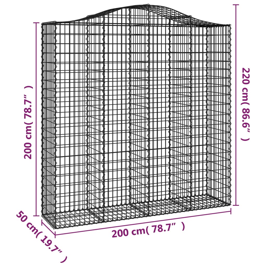 Coșuri gabion arcuite, 2 buc 200x50x200/220 cm, fier galvanizat