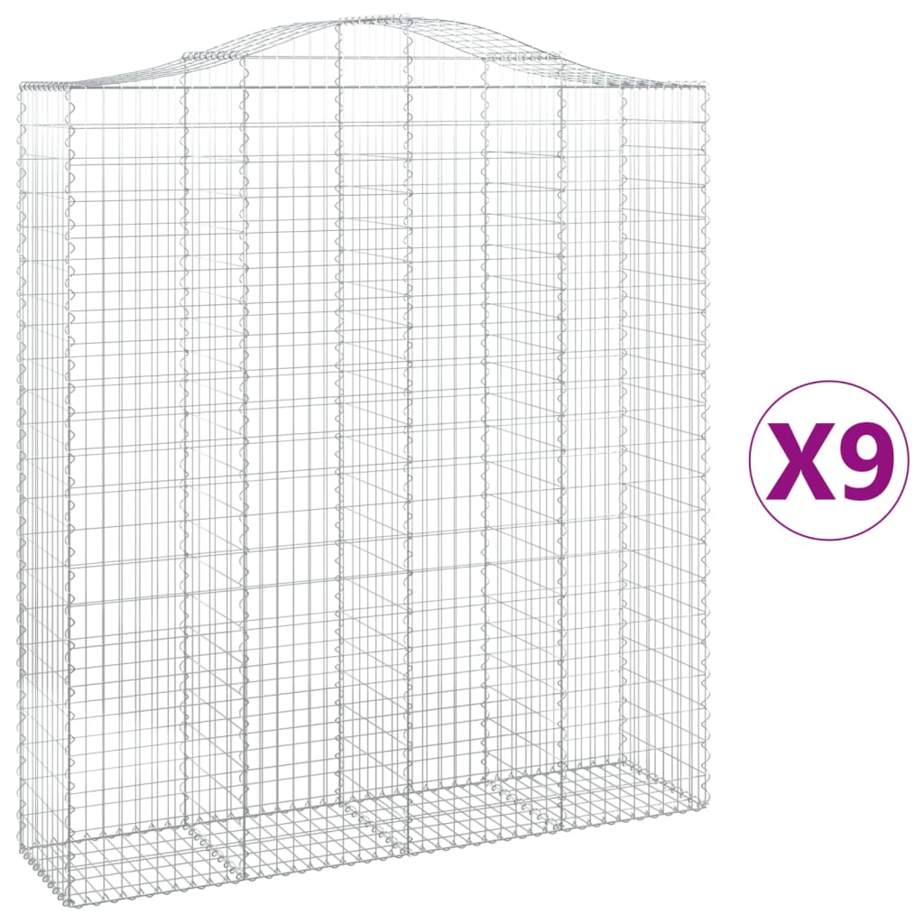 Coșuri gabion arcuite, 9 buc, 200x50x220/240cm, fier galvanizat