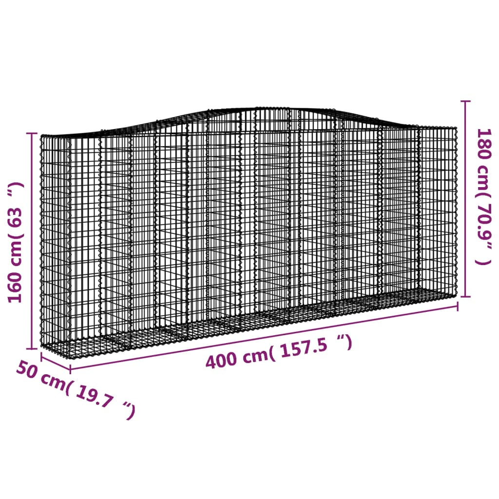 Coșuri gabion arcuite, 20 buc, 400x50x160/180cm fier galvanizat