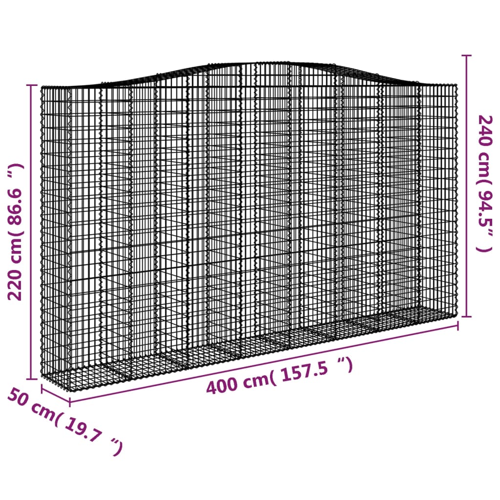 Coșuri gabion arcuite, 9 buc, 400x50x220/240cm, fier galvanizat