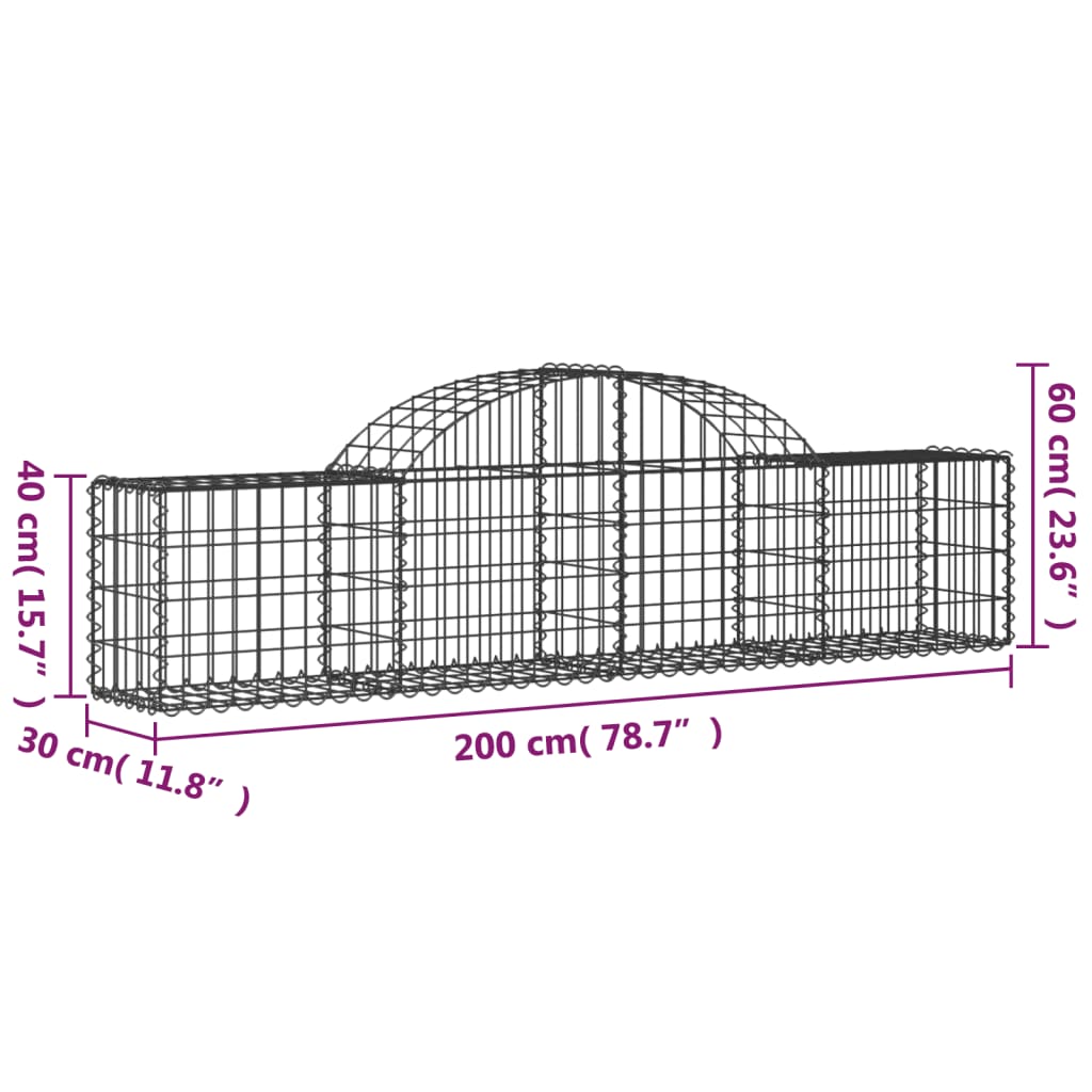 Coșuri gabion arcuite 8 buc, 200x30x40/60 cm, fier galvanizat