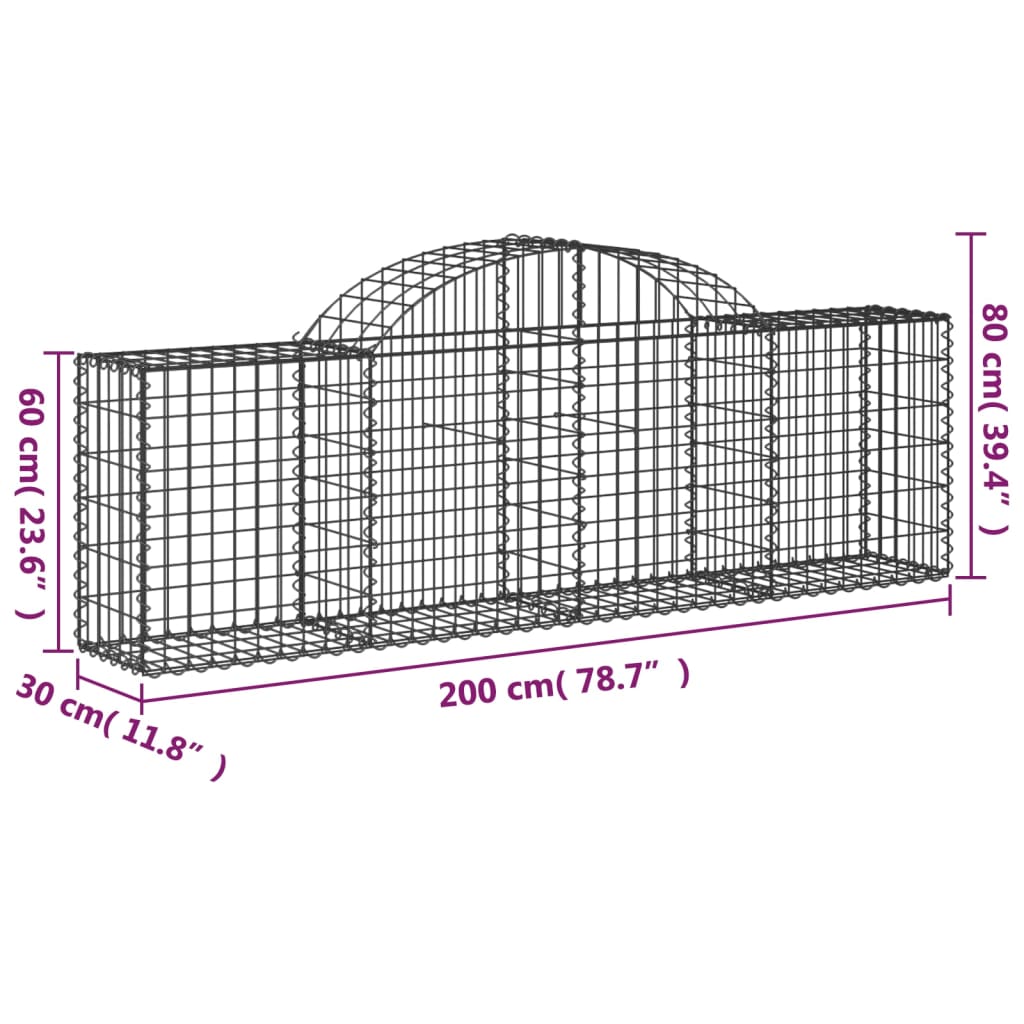 Coșuri gabion arcuite 18 buc, 200x30x60/80 cm, fier galvanizat