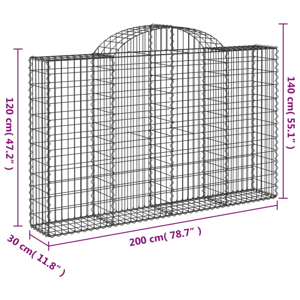 Coșuri gabion arcuite 14 buc, 200x30x120/140cm, fier galvanizat