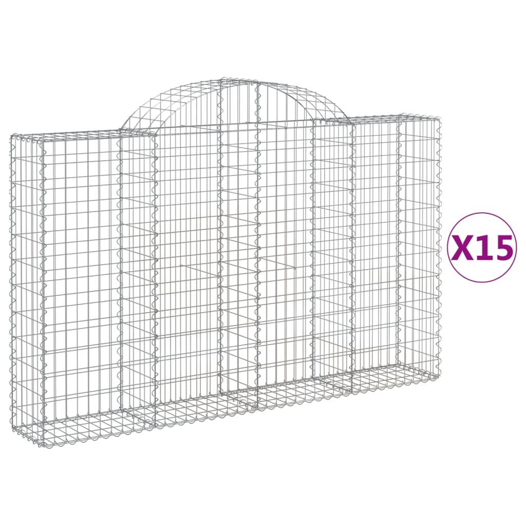 Coșuri gabion arcuite 15 buc, 200x30x120/140cm, fier galvanizat