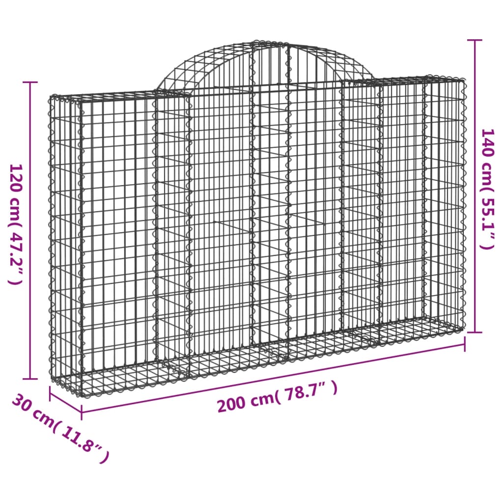 Coșuri gabion arcuite 25 buc. 200x30x120/140 cm fier galvanizat