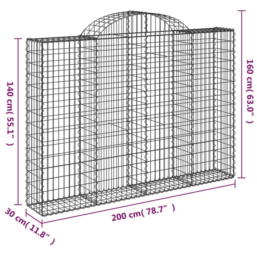 Coșuri gabion arcuite 3 buc, 200x30x140/160cm, fier galvanizat