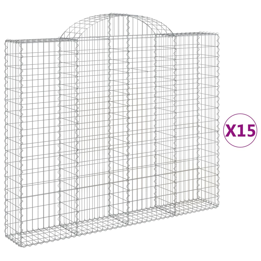 Coș gabion arcuit, 15 buc., 200x30x160/180 cm, fier galvanizat