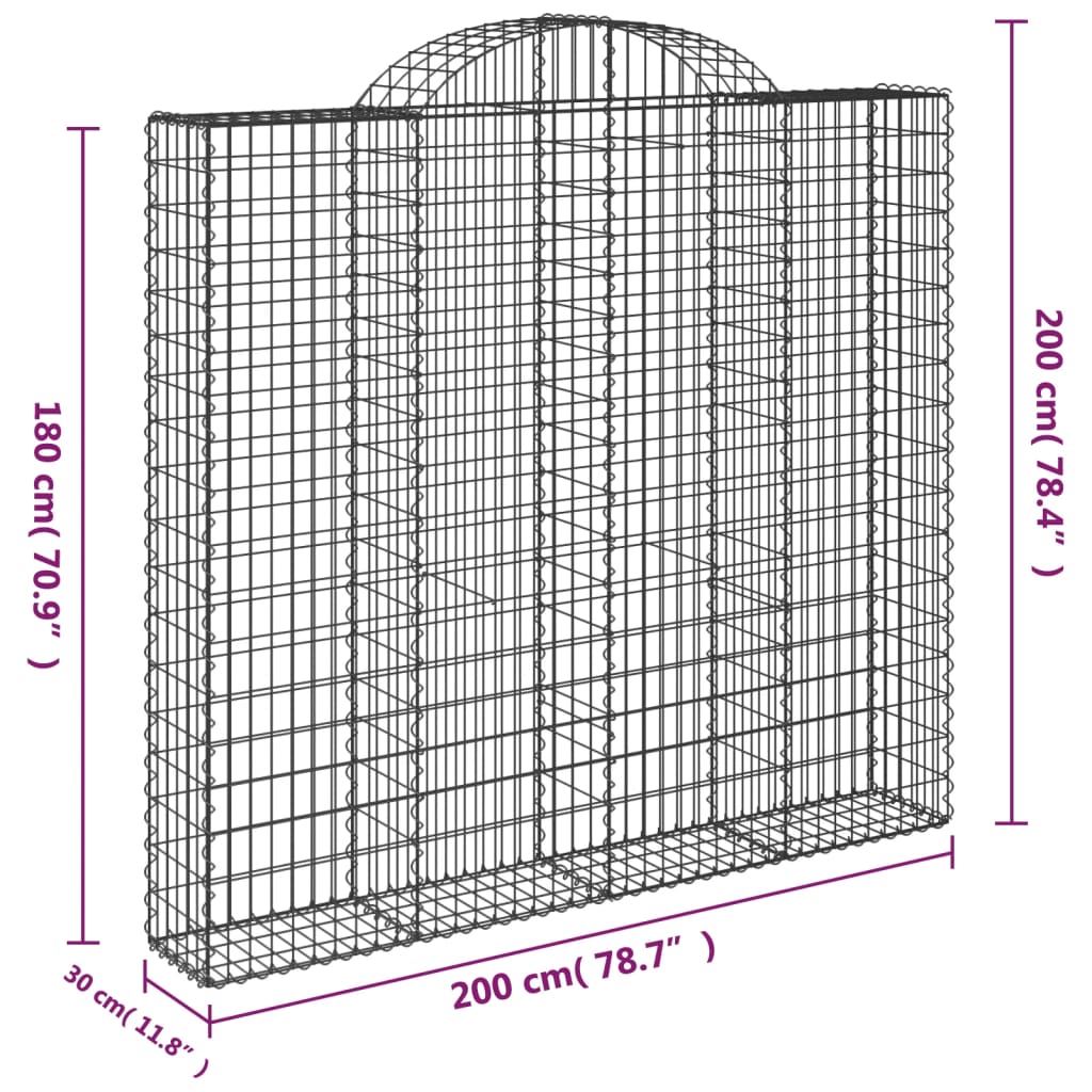 Coșuri gabion arcuite 2 buc, 200x30x180/200cm, fier galvanizat