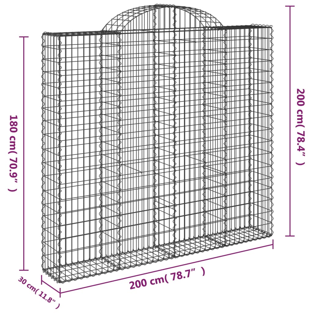 Coșuri gabion arcuite 4 buc, 200x30x180/200cm, fier galvanizat