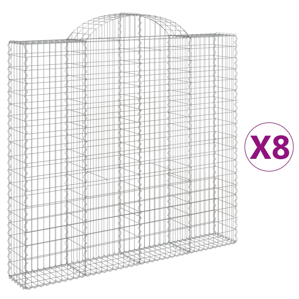 Coșuri gabion arcuite 8 buc, 200x30x180/200cm, fier galvanizat