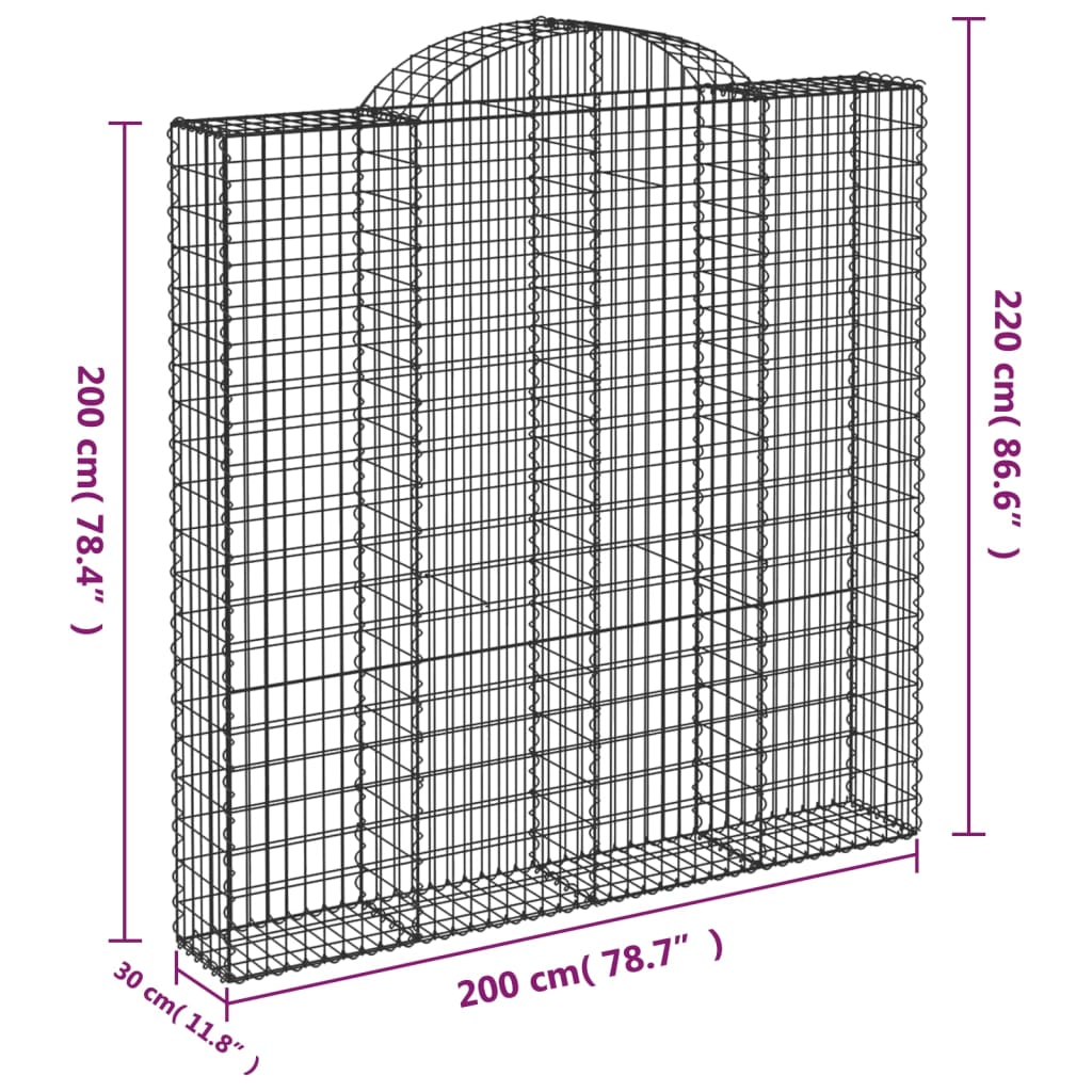 Coșuri gabion arcuite 3 buc. 200x30x200/220 cm fier galvanizat