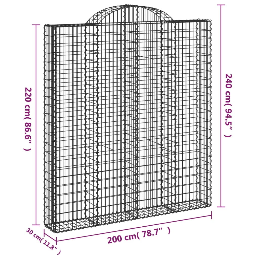 Coșuri gabion arcuite,7 buc., 200x30x220/240cm, fier galvanizat