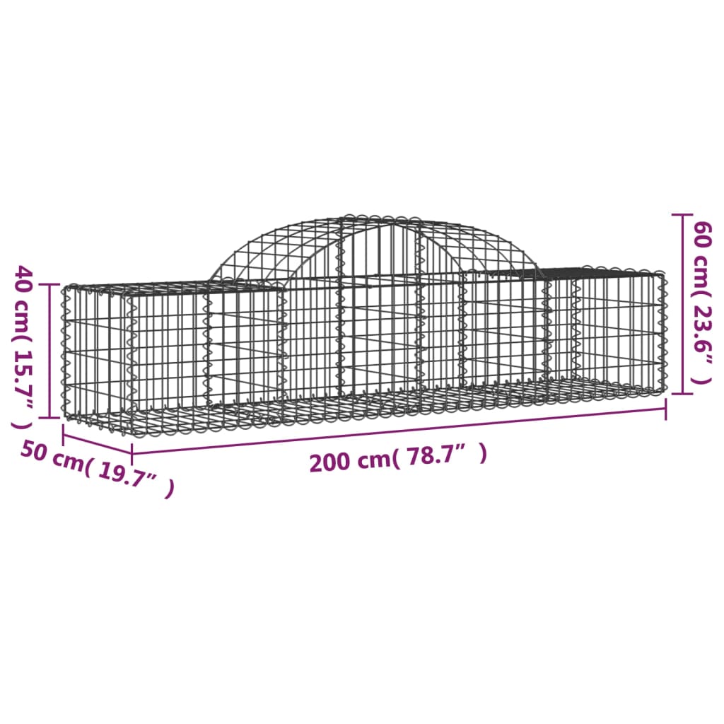 Coșuri gabion arcuite 40 buc, 200x50x40/60 cm, fier galvanizat