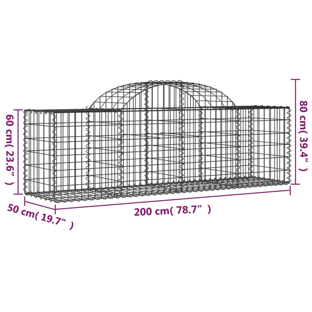 Coșuri gabion arcuite 50 buc, 200x50x60/80 cm, fier galvanizat