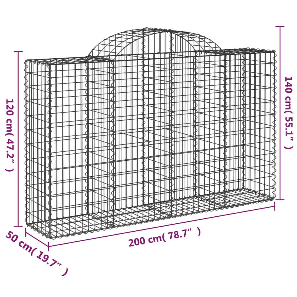 Coșuri gabion arcuite 50 buc, 200x50x120/140cm, fier galvanizat