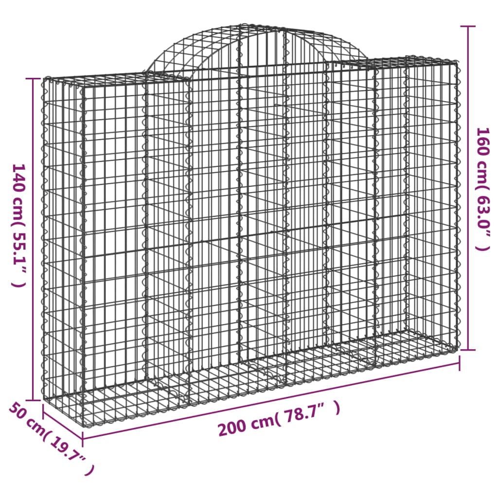 Coșuri gabion arcuite 30 buc, 200x50x140/160cm, fier galvanizat