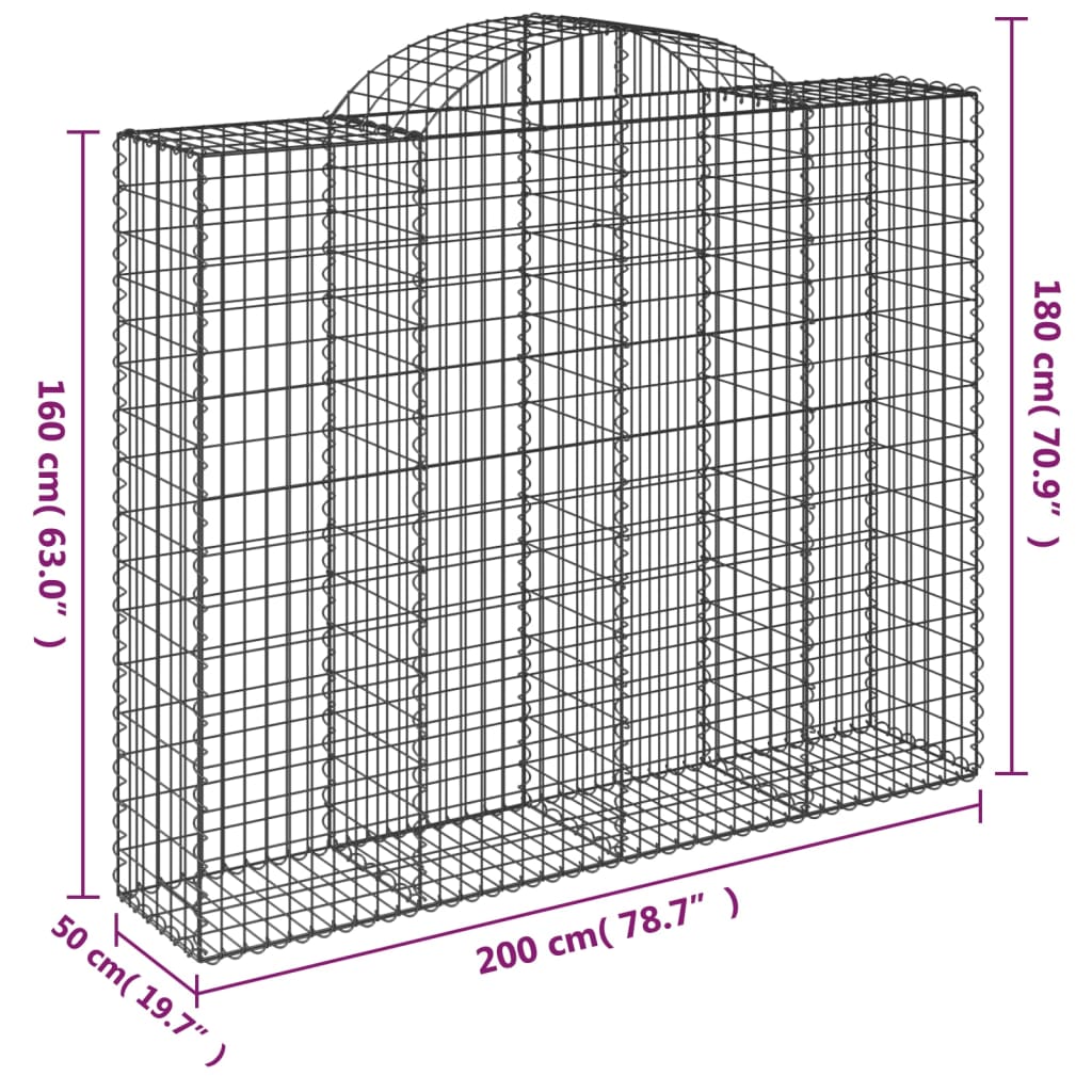 Coșuri gabion arcuite 20 buc, 200x50x160/180cm, fier galvanizat