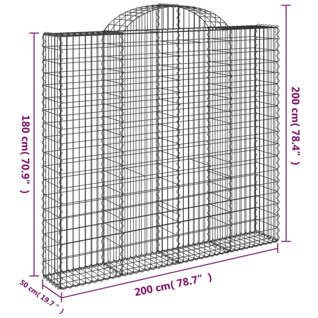 Coșuri gabion arcuite 14 buc, 200x50x180/200cm, fier galvanizat