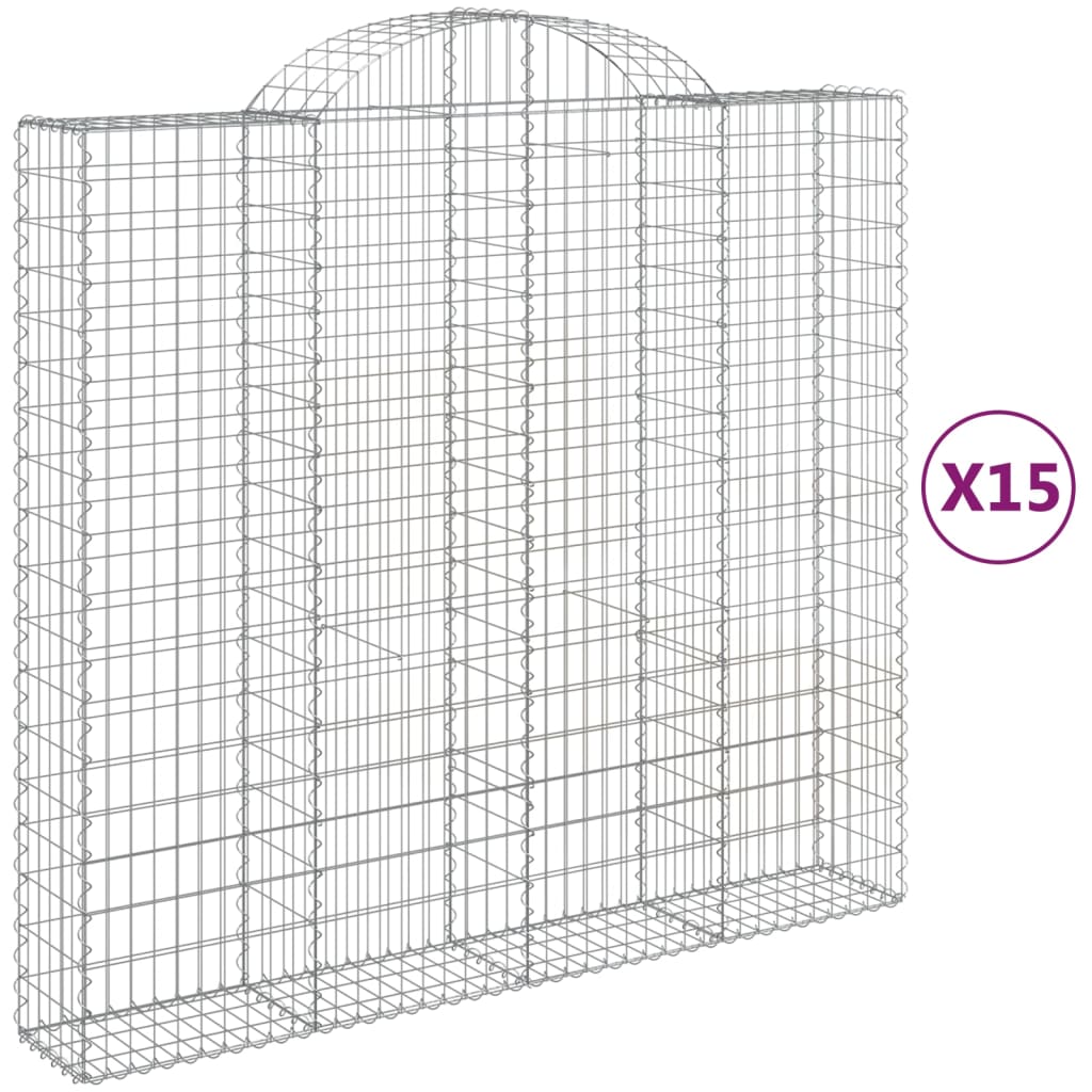 Coșuri gabion arcuite 15 buc, 200x50x180/200cm, fier galvanizat